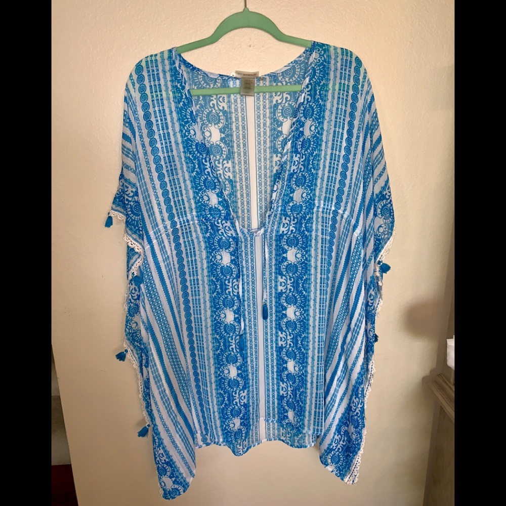 Bleu V Neck Tassle Swim V Neck Cover Up Tunic